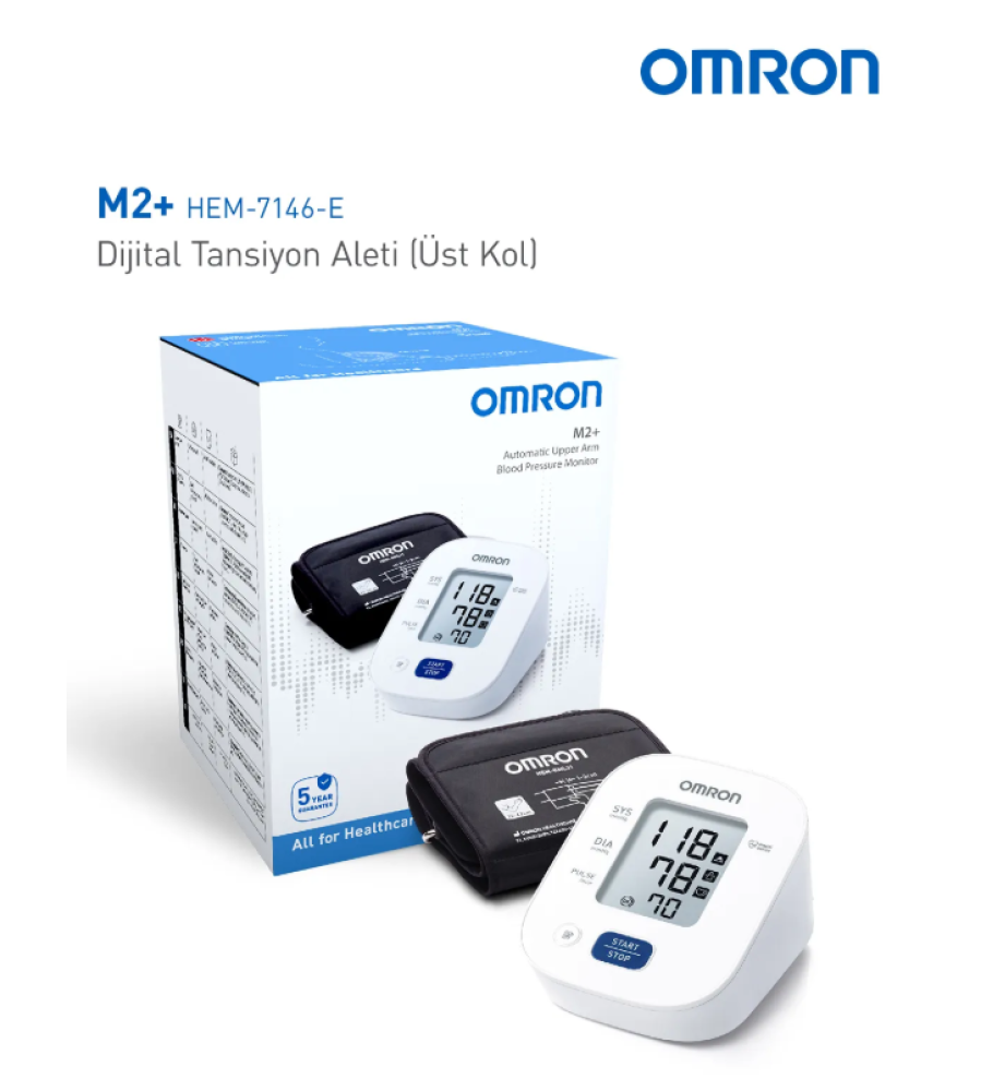 Omron M2+ 30 Ölçüm Hafızalı Geniş Manşetli Üst Koldan Ölçer Dijital Tansiyon Aleti